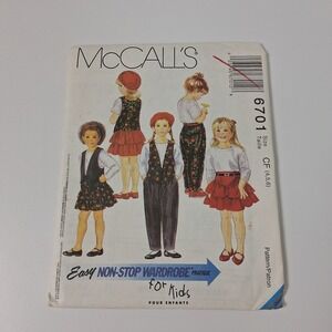 Vintage 90s McCall's 6701 Kids Vest Top Skirt Pants Pattern 4-6 Y2K Sewing Uncut